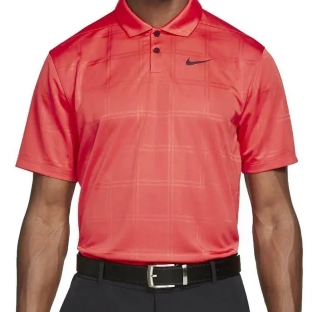 NIKE Golf Dri-Fit DA2969-631 Vapor Texture Plaid Red Orange Polo Shirt Men's - Picture 6 of 7